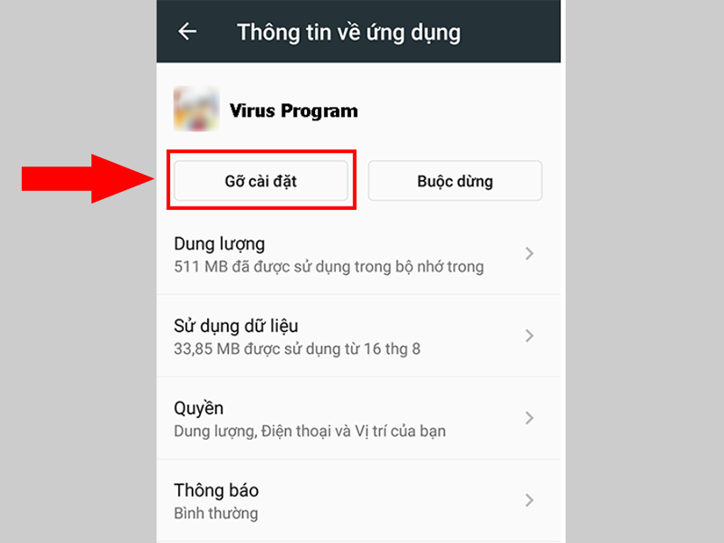 Gỡ cài đặt ứng dụng nhiễm virus